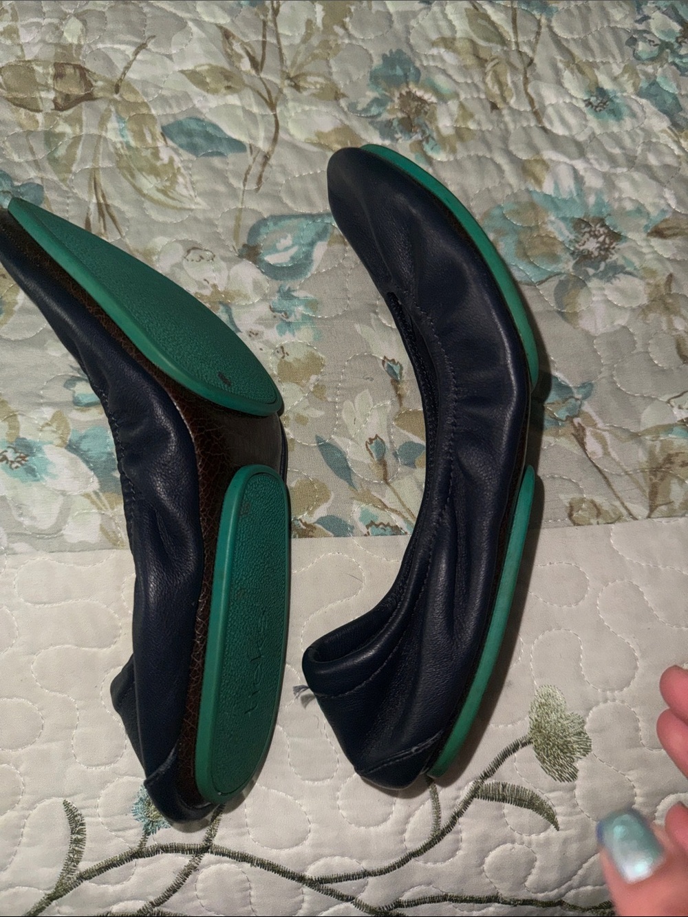 Tieks Navy Leather Ballet Flats with Teal Heel Tab - Picture 5 of 8